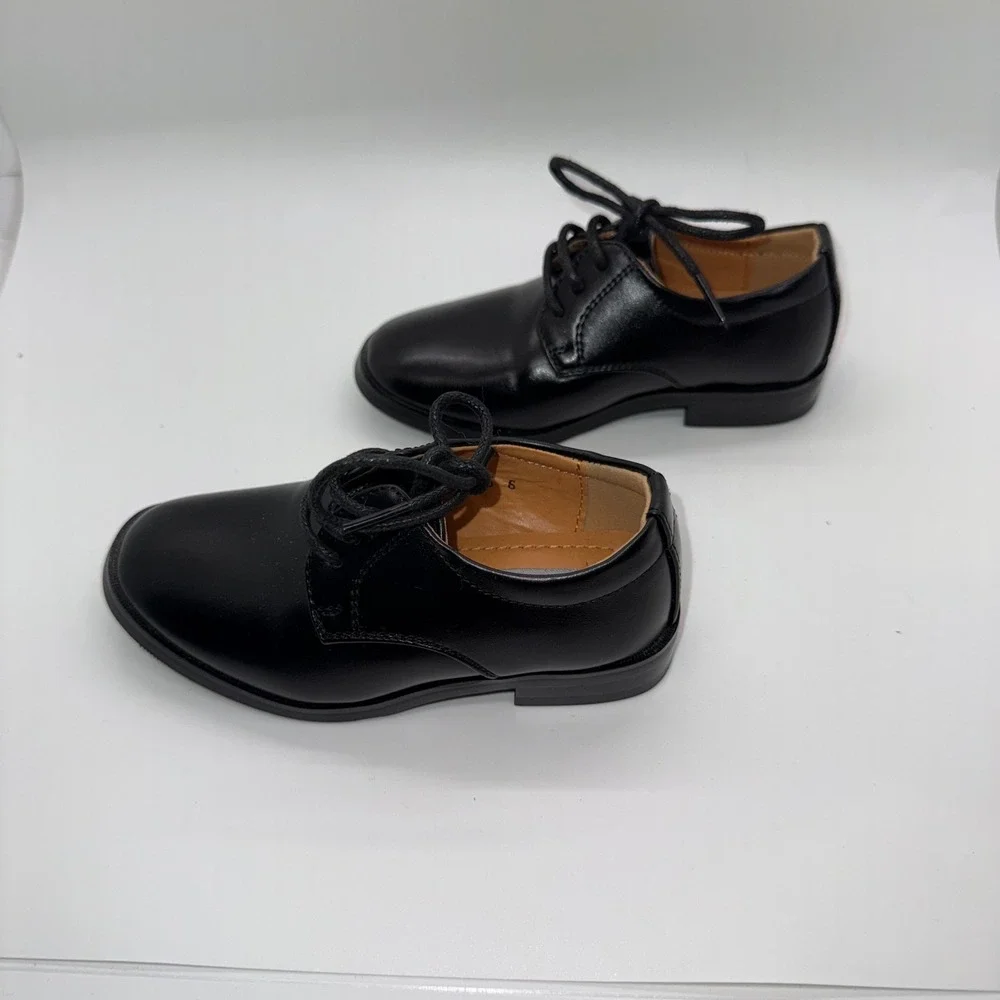 Tip Top Kids Boys Black Faux Leather Oxford Dress Shoes Size 6 Lace Up Formal